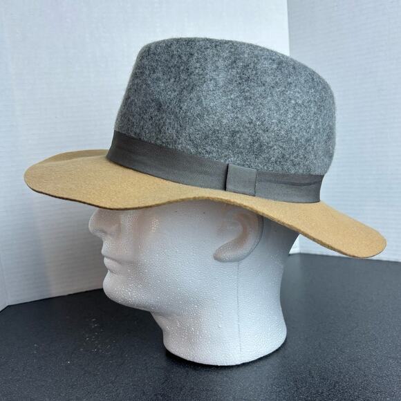 Renee's NYC Gray & Camel Color Block 100% Wool Fedora Rancher - Picture 2 of 7